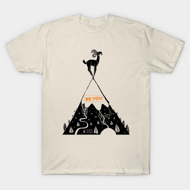 How to live - be you! Mountain sheep on summit - orange T-Shirt by mnutz